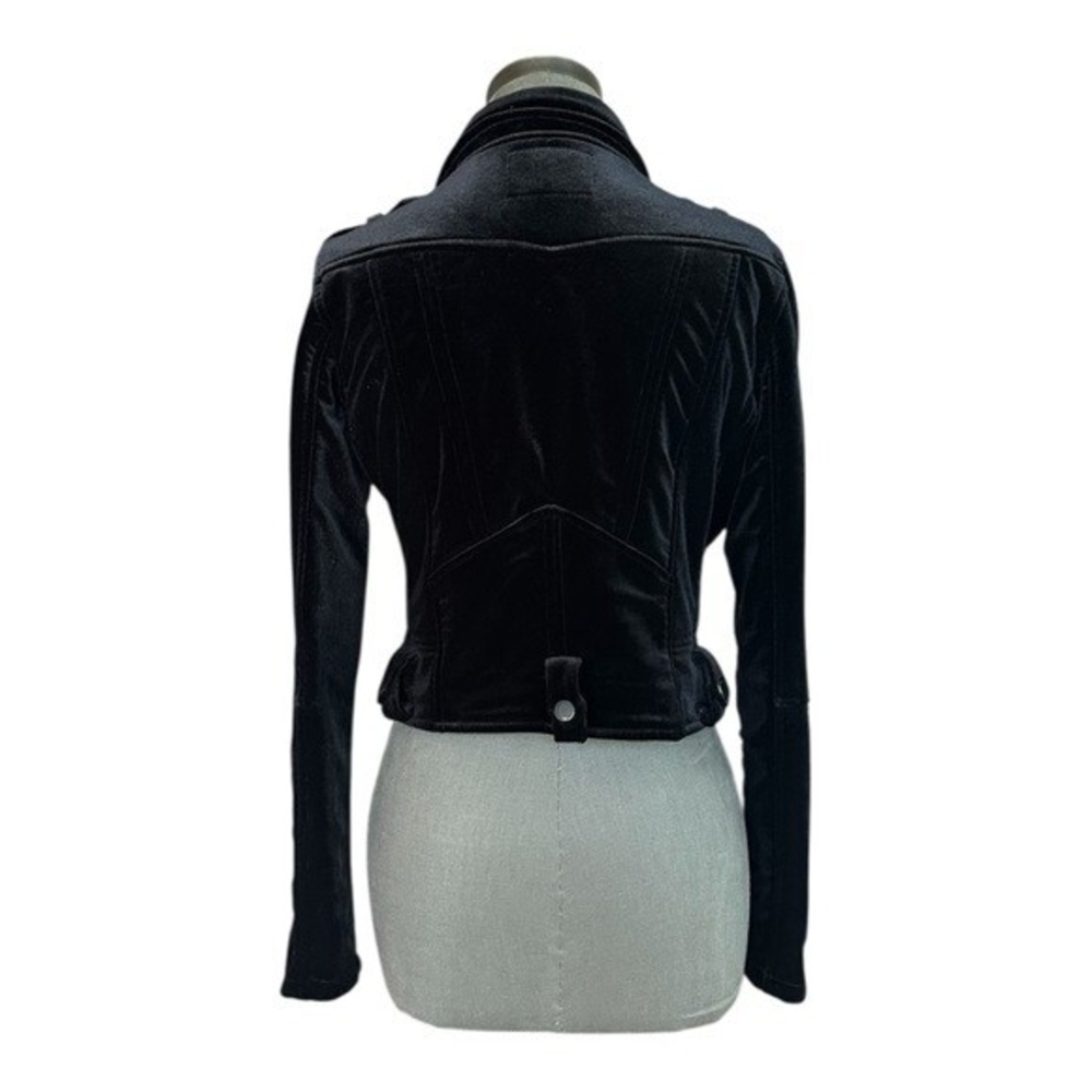 BlankNYC Anthropologie Black Velvet Moto Jacket M Zip Front Biker Crushed - Picture 9 of 11